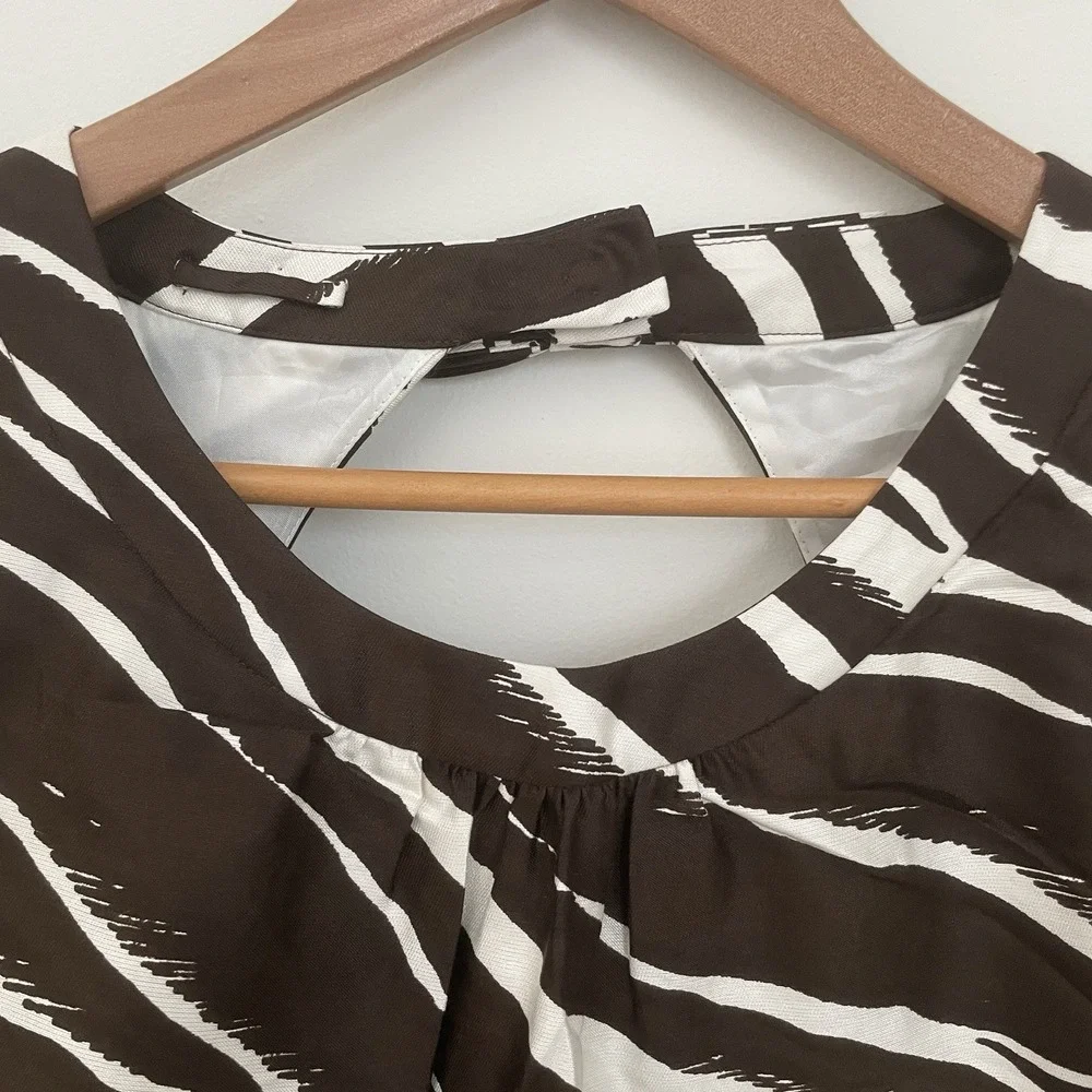 KATE SPADE New York Brown‎ Cream Print Knee Length Dress Size 8 Wedding
